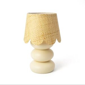 New Target Bullseye Playground Scalloped Woven Shade Table Lamp in a Cream Color